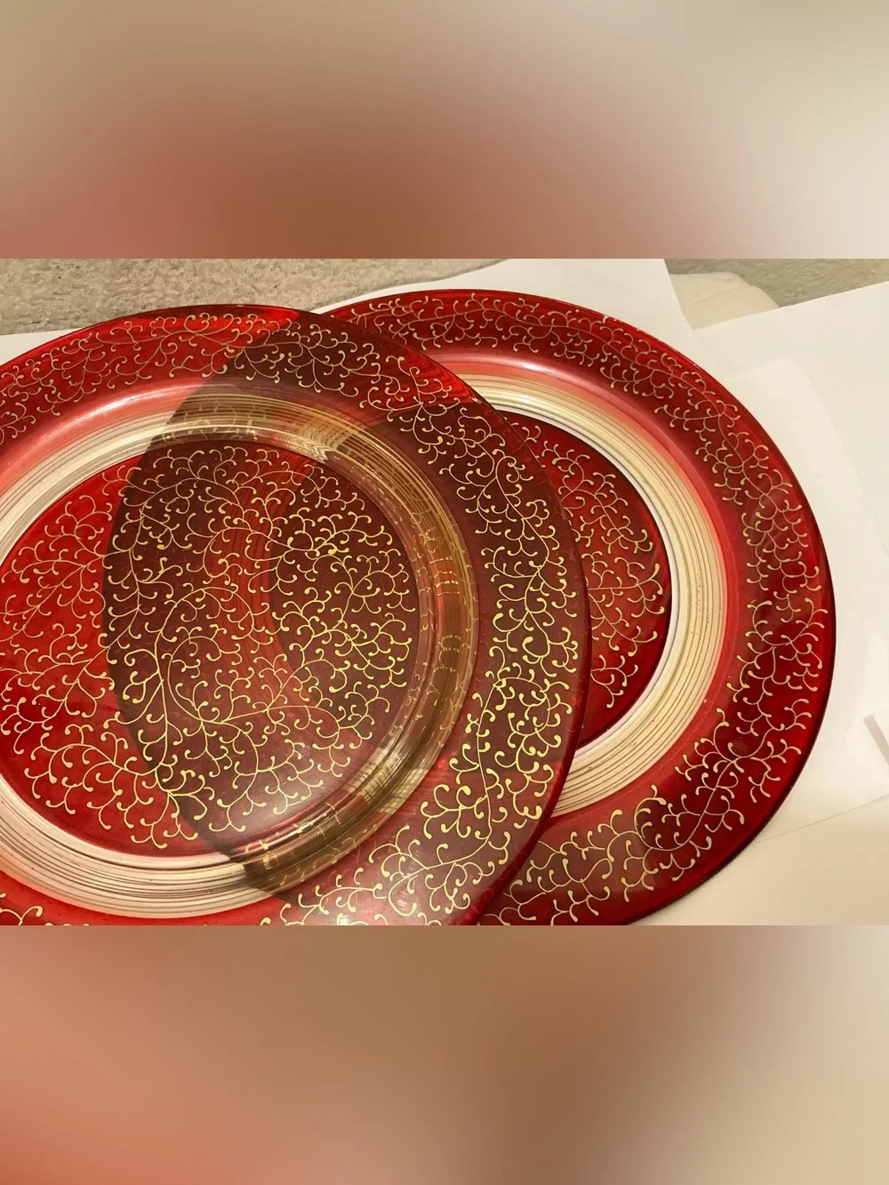 2 Pier 1 Red and Gold Decorative Charger Plate